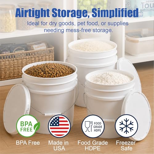 ePackageSupply 3.5 Gallon Bucket, Food Grade w/Lid BPA-Free, 3 Pack- White - size: 3 Packs