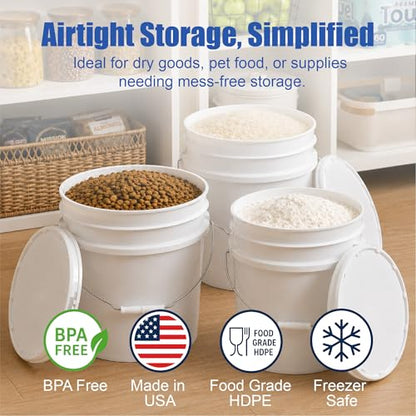 ePackageSupply 3.5 Gallon Bucket, Food Grade w/Lid BPA-Free, 3 Pack- White - size: 3 Packs