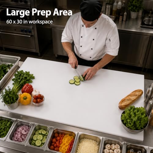 Commercial Cutting Board, Plastic Poly Kitchen Board Dishwasher Safe, Heavy Duty Food Prep Surface for Restaurant Use (60"L x 30"W x 0.57"Th) - color: White, size: 60"L x 30"W