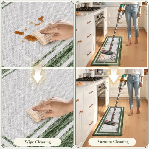 KIMODE Kitchen Mats Cushioned Anti Fatigue,Farmhouse Kitchen Rugs Sets of 2 - color: Dark Green, size: 17.3" x 47 "+ 17.3" x 29 "--0.47 inches