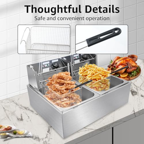 Commercial Deep Fryer with Baskets, 5000W Thickened Stainless Steel Electric Oil Fryer, Large Capacity with Temperature Control (12L) - size: 12L