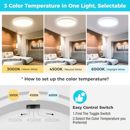 libtit 6 Pack 13 Inch LED Flush Mount Ceiling Light, 3200LM 28W Ultra-Slim LED Ceiling Lights, 3000K/4500K/6000K Selectable Light Fixture for Bedroom, Kitchen, Bathroom, Hallway - White - color: White, size: 13In-6Pack