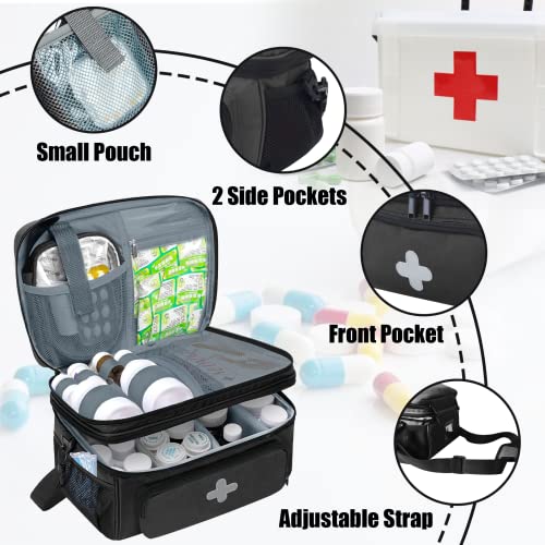 GDNasist Medicine Storage Bag, Medical Bag Pill Bottle Organizer for Emergency, Medicine Box Empty with Small Portable Pouch, First Aid Box for Travel and Home Storage - color: Black