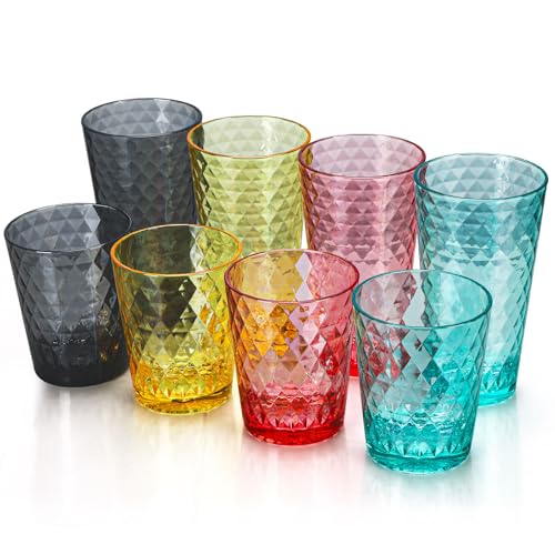 BPA-Free Plastic Tumblers 8 Pack (4x16oz+4×22oz) | Reusable Dishwasher Safe | Stackable Shatterproof Cups | Plastic Drinkware & Drinking Tumblers for Restaurant, Home, Party - color: Many Styles, size: 8-Pack