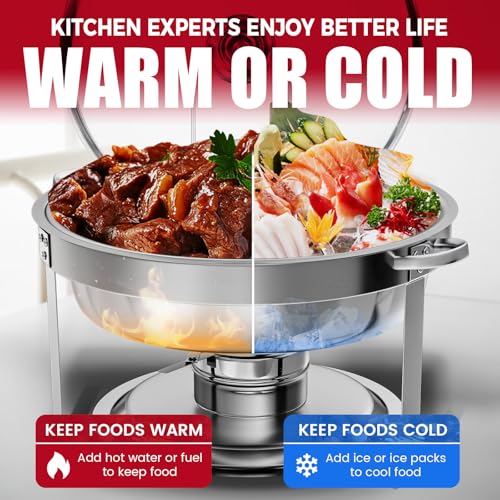 IMACONE Round Chafing Dish Buffet 6 Pack, 5QT Glass Lid with Holder - color: Glass Lid with Holder