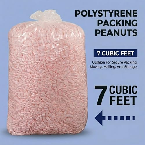BOX USA Shipping & Packing Peanuts Pink, 7 Cubic Feet - Loose Fill Packaging Peanuts for Packing, Moving and Storage