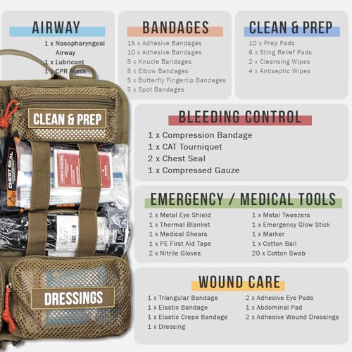 EVERLIT Roll Up Trauma First Aid Kit with CAT Tourniquet-Tactical IFAK Emergency Medical Kit for Outdoor, Vehicle & Home Preparedness-Quick Release Molle Bag for First Responders (Coyote Brown) - color: Coyote Brown