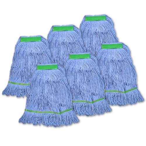 Super Clean Planet Heavy Duty Mop Head Refill (6-Pack) – Industrial Blue Cotton, Looped-End Wet Mop Heads for General, Commercial, Janitorial & Floor Cleaning - size: 6 pk