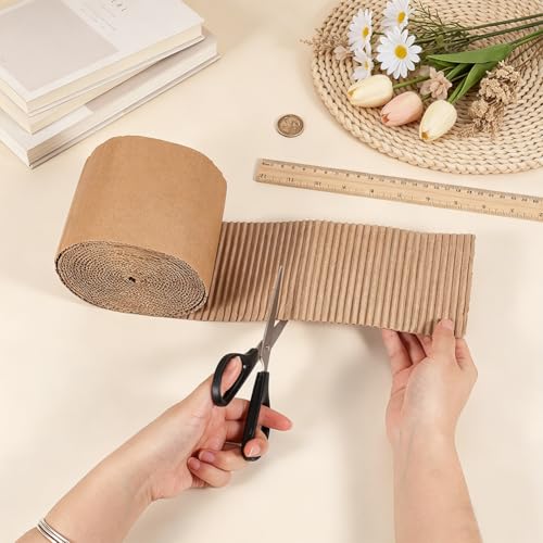 OLYCRAFT Corrugated Cardboard Rolls 4x197 Inch Singleface Corrugated Paper Roll Shipping Protection Roll Large Corrugateds Wrap Paper Sheet Packaging Wrap Cardboard for Moving Protecting Fragile Items - size: 4x197 Inch