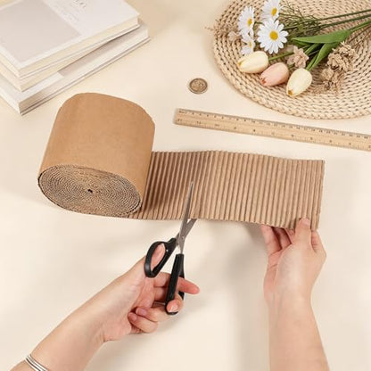 OLYCRAFT Corrugated Cardboard Rolls 4x197 Inch Singleface Corrugated Paper Roll Shipping Protection Roll Large Corrugateds Wrap Paper Sheet Packaging Wrap Cardboard for Moving Protecting Fragile Items - size: 4x197 Inch
