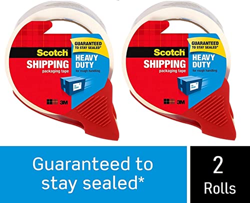 Scotch Heavy Duty Shipping Packing Tape, Clear, Shipping and Packaging Supplies, 1.88 in. x 54.6 yd., 2 Tape Rolls with 2 Dispensers - size: 2 Rolls