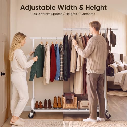 HOKEEPER Clothes Rack 450LBS Adjustable Garment Rack with Wheels, White - color: White