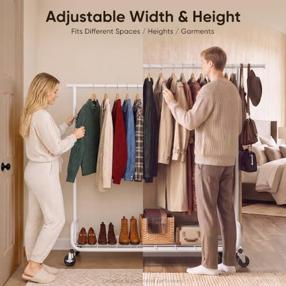 HOKEEPER Clothes Rack 450LBS Adjustable Garment Rack with Wheels, White - color: White