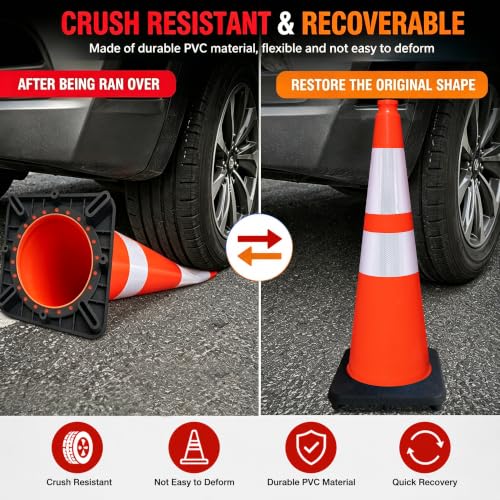 28 Inch Orange Traffic Cones, 4 Pack Heavy Duty PVC Safety Cones - color: Orange
