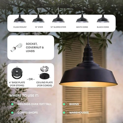 Industrial Pendant Light 20 Inch Extra Large Steel Warehouse | Matte Black - color: Matte Black With Matte Black Interior, size: Flush Mount