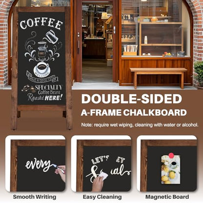 4 THOUGHT A-Frame Double-Sided Magnetic Chalkboard 40"x20", Rustic Brown - color: Rustic Brown