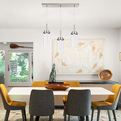 MELUCEE LED Linear Pendant Light Brushed Nickel 20.5IN with Clear Glass - color: Brushed Nickel, size: 3-Light-Rectangle