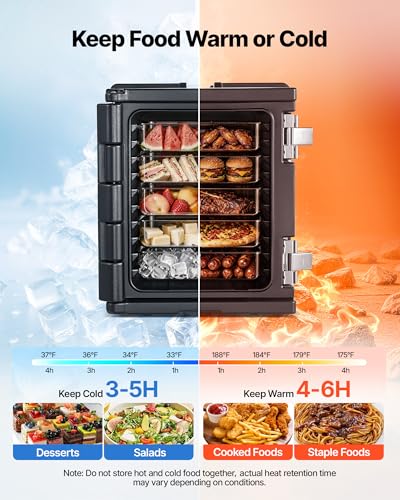 VEVOR Insulated Food Pan Carrier, 82 Qt Non-Electrical Food Warmer, with Wheel & 304 Stainless Steel Latch, LLDPE Stackable Hot Box, for Various Pan Sizes(NOT Included), Fit Catering BBQ Event(Black) - size: 82QT