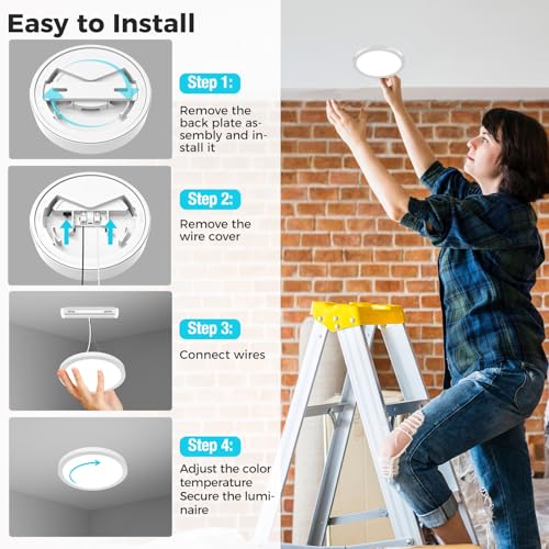 libtit 4Pack 4.7 Inch Small LED Ceiling Lights Flush Mount, 3000K 4000K 6500K Adjustable, 7W 700LM White Round Disk Light Fixture for Closet Basement Bathroom Hallway Kitchen Office Garage - color: White, size: 4.7In-4Pack