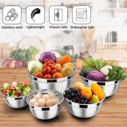 LIANYU Nesting Mixing Bowls Set of 6, Size 7, 3.5, 2.5, 2, 1.5, 1QT - color: Black, style: Anchor Base with Airtight Lids