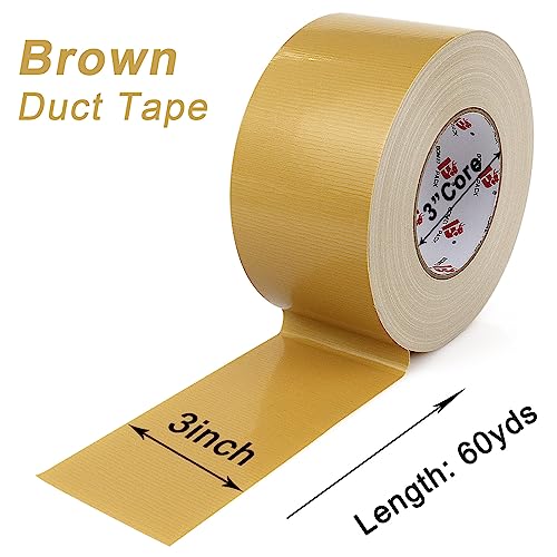 3 Inch Tan Brown Duct Tape Waterproof,Heavy Duty,3 Inch x 60 Yards,9 Mil Industrial Grade Light Brown Duct Tape,No Residue,Strong,Flexible and All Weather,Professional for Indoor & Outdoor Use - color: tan
