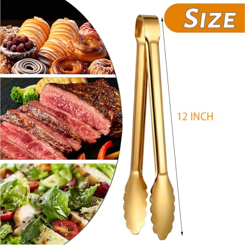 4 Pack Serving Tongs 12 Inch Salad Tongs Buffet Tongs Stainless Steel Food Tong Serving Utensils for Buffet Wedding Party Catering (12 Inch, Gold) - color: Gold, size: 12 Inch