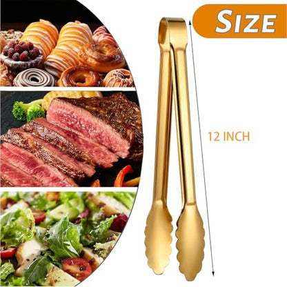 4 Pack Serving Tongs 12 Inch Salad Tongs Buffet Tongs Stainless Steel Food Tong Serving Utensils for Buffet Wedding Party Catering (12 Inch, Gold) - color: Gold, size: 12 Inch