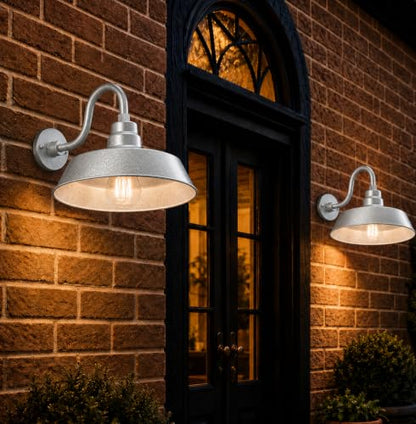 14in. Galvanized Finish Outdoor Gooseneck Barn Light, 5000K Cool White - color: Galvanized (2 Pack), size: 10 in Gooseneck Arm