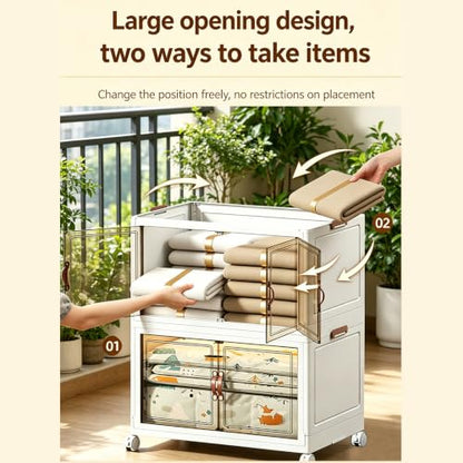285.3QT Foldable Stackable Storage Bins with Magnetic Doors & Lockable Wheels, 4 Pack Large Plastic Closet Organizer, Tool-Free Storage Box for Bedroom Kitchen Bathroom Dorm Office Garage - size: 4PACK-23.62"W14.02"D53.54"H