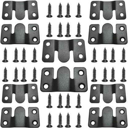 10Pcs Black Flush Mount Brackets 2.1" x 1.3" Stainless Steel Interlock Photo Hanging Buckle, Heavy Duty Picture Hanger Sectional Connector Z Clips Headboard Wall Mounting Brackets with Screws - size: 2.1" x 1.3"/ 4 hole