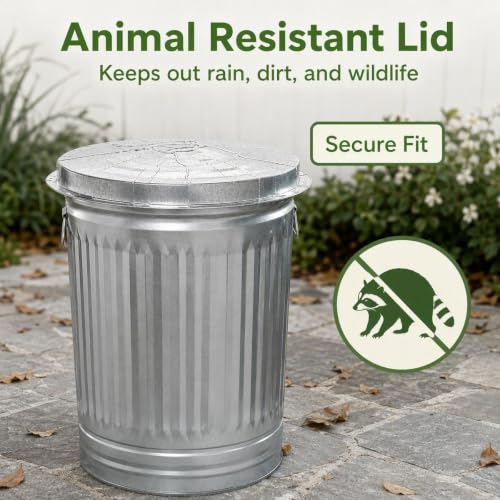 31 Gallon Galvanized Steel Heavy Duty Garbage Can with Lid for Outdoor Use