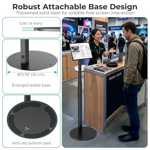 Anti-Theft iPad Kiosk Stand, Adjustable Tablet Floor Stand for POS Checkout - color: Black