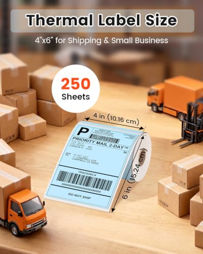 Phomemo 4x6 Blue Thermal Label, Shipping Labels Pack of 250 4x6 Roll Labels, Compatible with Phomemo, Zebra, Rollo, Jadens and Other Thermal Printers - color: Blue-250