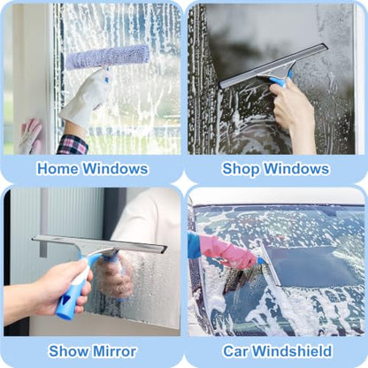 Mitclear Window Cleaning Kit 10IN Squeegee & Scrubber for Shower Glass Car - size: 10 IN