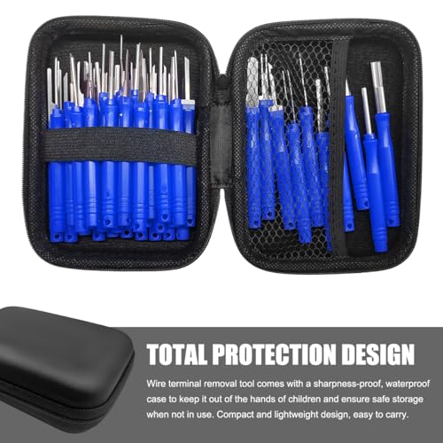 41PCS Terminal Removal Tool Kit, Electrical Wire Connector Pin Extractor Tool Set with Protective Box, Car Terminal Release Depinning Tools Kit for Automotive Household Devices (Blue) - color: Blue