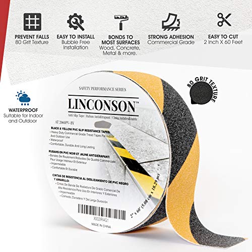 linconson 2 Inch x 60 Feet Anti Slip Grip Tape & Slip Resistant Stairs Tread/Step Non Slip Traction Adhesive Roll Commercial Grade Extreme Friction & Traction Indoor & Outdoor-Black & Yellow - size: 2 Inch x 60 Feet