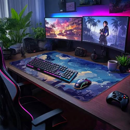 Blue Nebula Aesthetic Large Gaming Mouse Pad Desk Mat 31.5"x15.7" - color: Blue Nebula