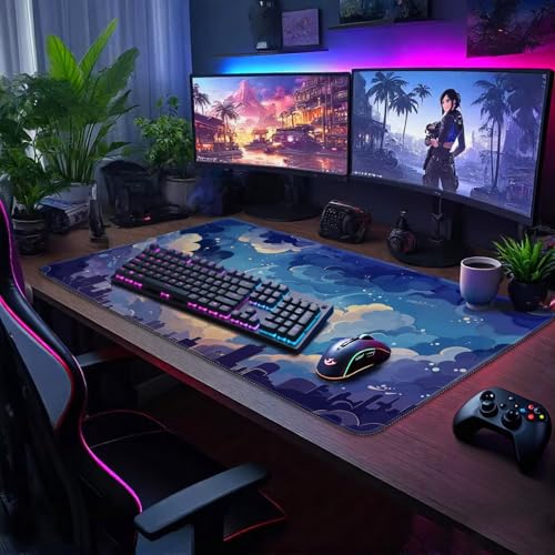 Blue Nebula Aesthetic Large Gaming Mouse Pad Desk Mat 31.5"x15.7" - color: Blue Nebula