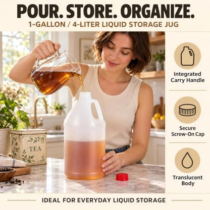 ASEVAT 1 gallon Plastic Jugs with Handle & Red Caps, Multipurpose Large Storage Containers for Oil, Water and Household Liquids, 2‑Pack for Household Kitchen Use - size: 1.1 gallon