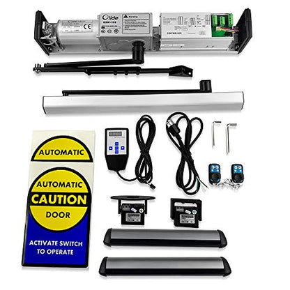 Olideauto Home Security System Electric Swing Doors DSW120+2pcs Infrared Safety Beam Sensors+2pcs Fire-Proof PIR Sensors