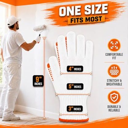 Winterlace 48 Pairs Cotton Grip Work Gloves Bulk Safety Protection Non-Slip PVC Rubber Dots Garage Construction Warehouse - color: 48 Pairs - Orange Dots