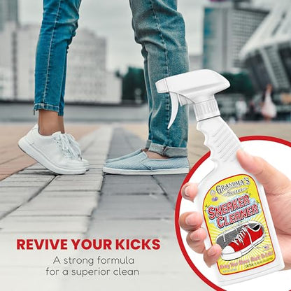 Grandma's Secret Sneaker Cleaner - for Rubber, Canvas, Leather, Stain Remover Spray Removes Dirt, Grime, Grass - Cleaner for Outdoor Shoes, Slippers, Moccasins - 16oz & 3oz Combo - size: Combo Pack, style: Sneaker Cleaner