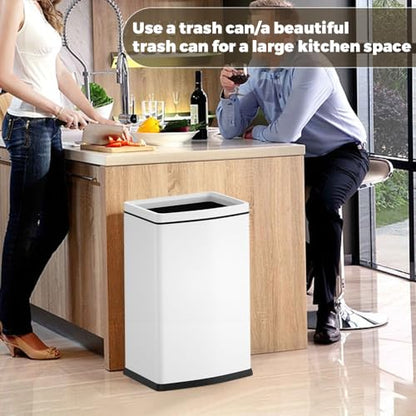 6.6 Gallon/25L Stainless Steel Square Trash Can, Large Capacity Kitchen Garbage Can, Business Trash Bin, Tall, Elegant, White Waste Basket, for Home, Office, Hotel (25LWhite) - color: 25LWhite