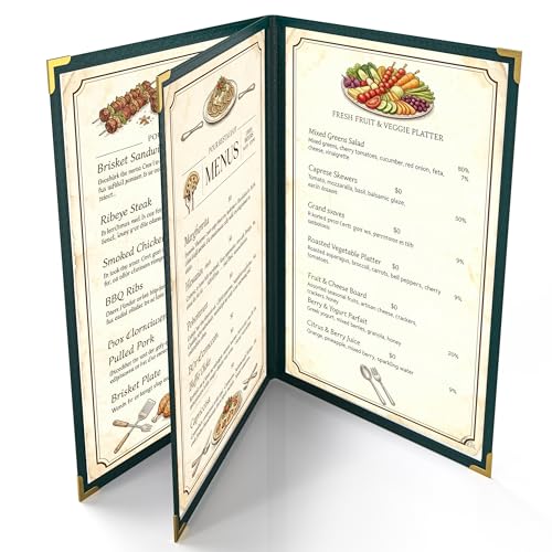 10 Pcs Green Menu Cover 8.5x14, 3 Page 6 View, Crystal-Clear - color: green, size: 3 Pages - 8.5" x 14"