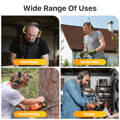 AM/FM Radio Headphones 25dB NRR,Noise Reduction Safety Earmuffs,Digital Display Headset,Powered by AA Battery,Hearing Protection for Walkman Mowing Lawn Work,Yellow - color: Yellow