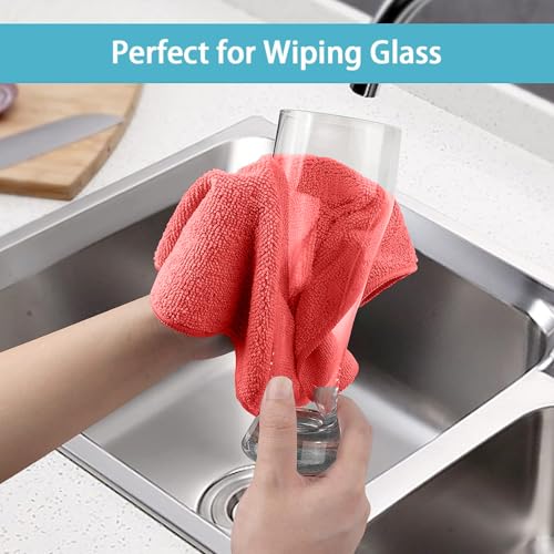 HOMEXCEL 100PK Microfiber Cleaning Cloth, Cleaning Rag for Home, 11.5x11.5 - color: Red