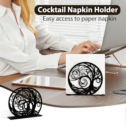 Napkin Holder for Table, Standing Napkin Dispenser Outdoor Farmhouse Black Cocktail Napkin Holders for Kitchen Coffee Shop Dining Room (6"x 1.7"x 4.9") - size: Cocktail Napkin 6x6" - Black Whirl Tree