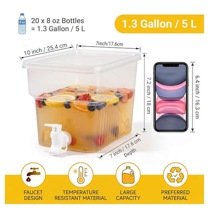 BEWBBAT 4 Pack 1.3 Gallon Drink Dispenser with Spigot for Fridge, Leakproof Plastic Water Container Fridge Beverage Dispenser Ice Juice Dispenser with Spigot for Home Party Restaurant Bar Buffet