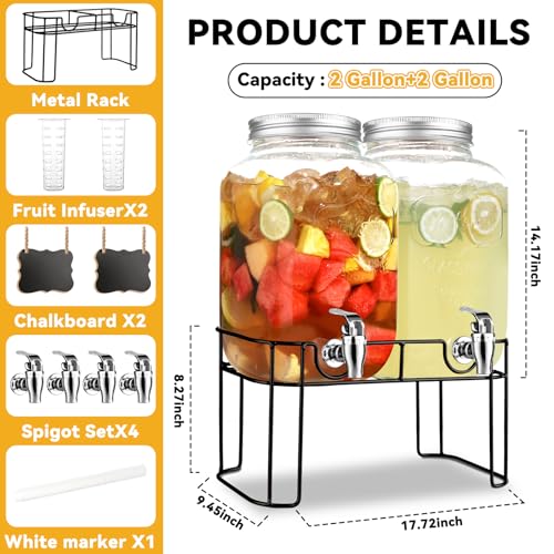 2 Gallon Glass Drink Dispensers For Parties，Lemonade Beverage Dispenser With Stand And Spigot For BBQ, Picnic, Party,Laundry Detergent Dispenser - size: 2 Gallon Double With Stand