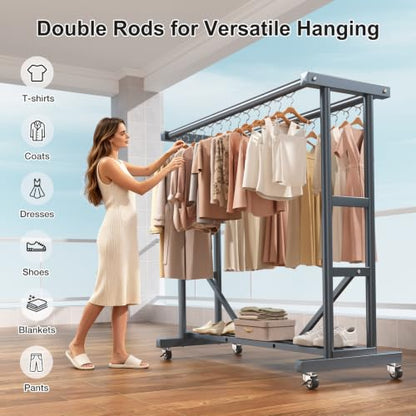 Stainless Steel Rolling Clothes Rack, 55 Inch Large Size, 700 LBS Capacity - color: Gray